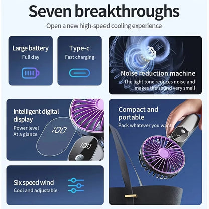 XIAOTREE Mini Portable USB Fan with 6 Speeds and Digital Display Foldable 3-in-1 Handheld Neck and Desktop Fan for Trave Outdoor