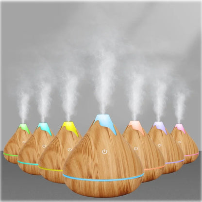 Aromatherapy Essential Oil Diffuser 350ML Wood Grain Remote Control Ultrasonic Air Humidifier Cool with 7 Color LED Light