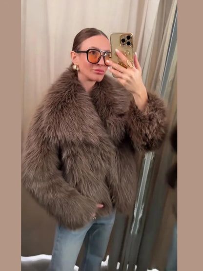 Fashion Fur Women's Jackets Long Sleeve Turn-down Collar Loose  Female Coats 2025 Winter Thicken Warm Luxurious  Femlae Outwears
