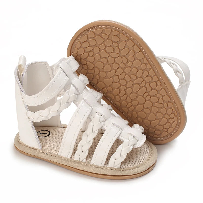 Sandali per bambina 0-12 mesi, primi passi estivi, bianchi, classici, con suola morbida, casual e alla moda.