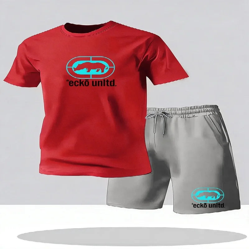 Nuovo set estivo casual da uomo composto da t-shirt e pantaloncini, completo due pezzi dalla vestibilità comoda, set sportivo traspirante a maniche corte da uomo, completo due pezzi
