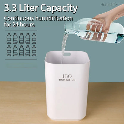 New 3.3L Large Capacity Quiet Humidifier for Home Bedroom Air Hydration Aromatherapy Diffuser with 8H Timer and Light