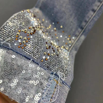 Spring Summer New 2025 Korean Slim Women Jeans Sequins Hot Drilling Denim Pants Ladies Pencil Cowboy Pants Trousers Lady