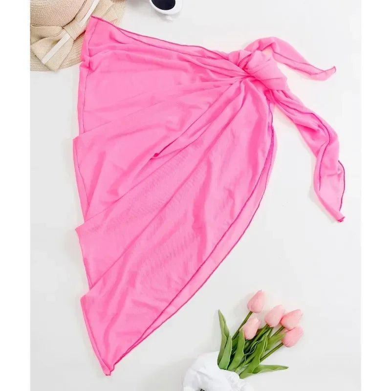 Abito estivo da spiaggia, scialle trasparente con nodo in vita, copricostume, gonna bikini, sciarpe, copricostume da donna, scialli da bikini