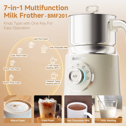 BioloMix 7 in 1 Steamer, montalatte elettrico staccabile, schiumatore automatico caldo/freddo per caffè e cioccolata calda, lavabile in lavastoviglie