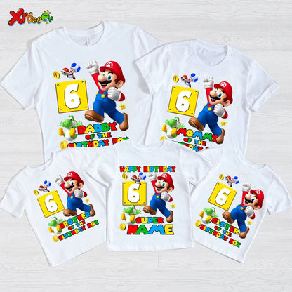 Magliette di compleanno per la famiglia, abbinate per il 6° compleanno del bambino, abbigliamento per bambini, maglietta per neonato, abbigliamento per bambini di 6 anni, completi per il 7° e il 5° compleanno.