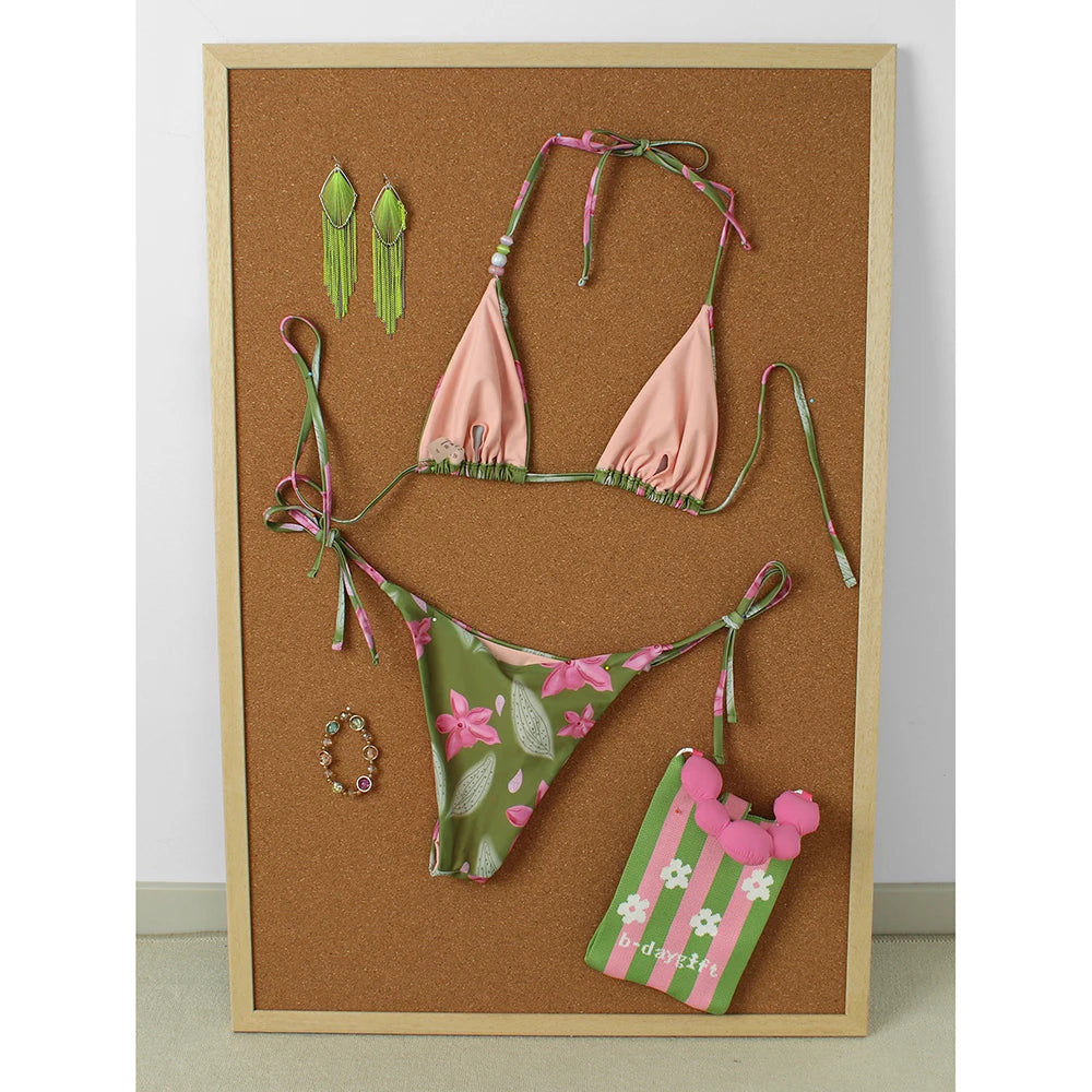 Micro Bikinis 2025 Push Up Swimsuit For Women Sexy Swimwear Brazilian Bikini Set Floral Print Biquini Swimsuit Summer Beachwear