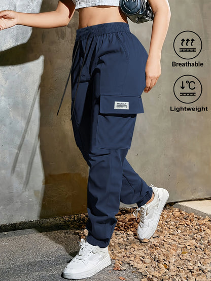 Pantaloni cargo da donna leggeri con vita regolabile e tasche con patta, ideali per attività all'aperto o lavoro, perfetti per primavera, estate e autunno.