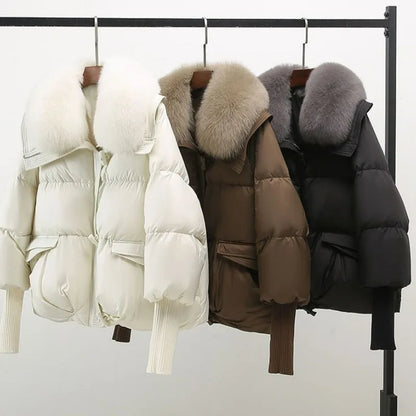 2025 Women Parkas Down Cotton Short Padded Jacket Fur Collar Autumn Winter Thick Coats Female Black Casual Outerwear Clothes
