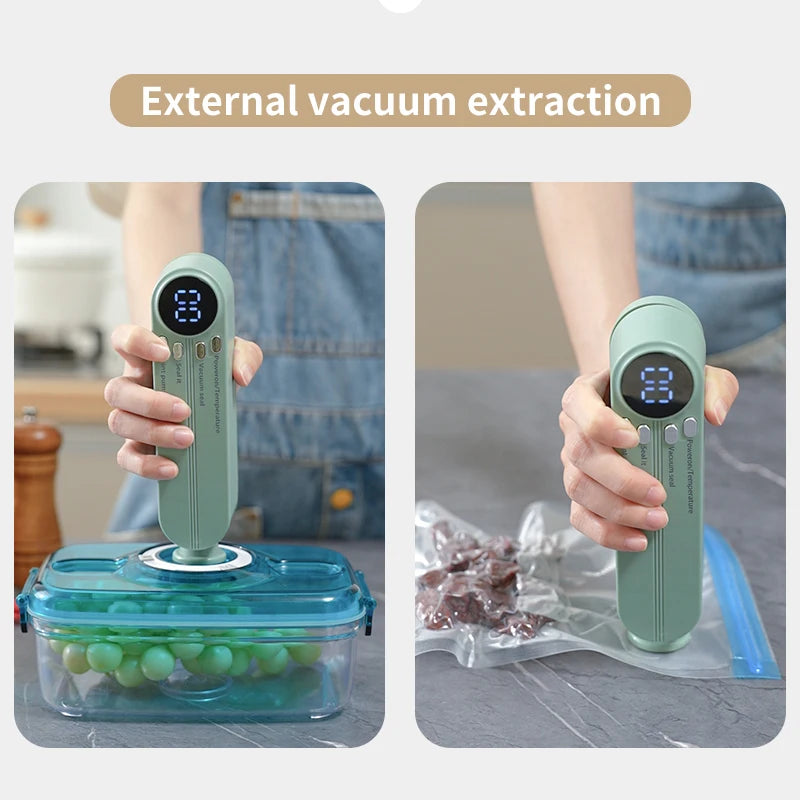 Mini macchina per sigillatura sottovuoto wireless completamente automatica, piccola e portatile, per uso domestico, per alimenti e confezionamento in plastica.