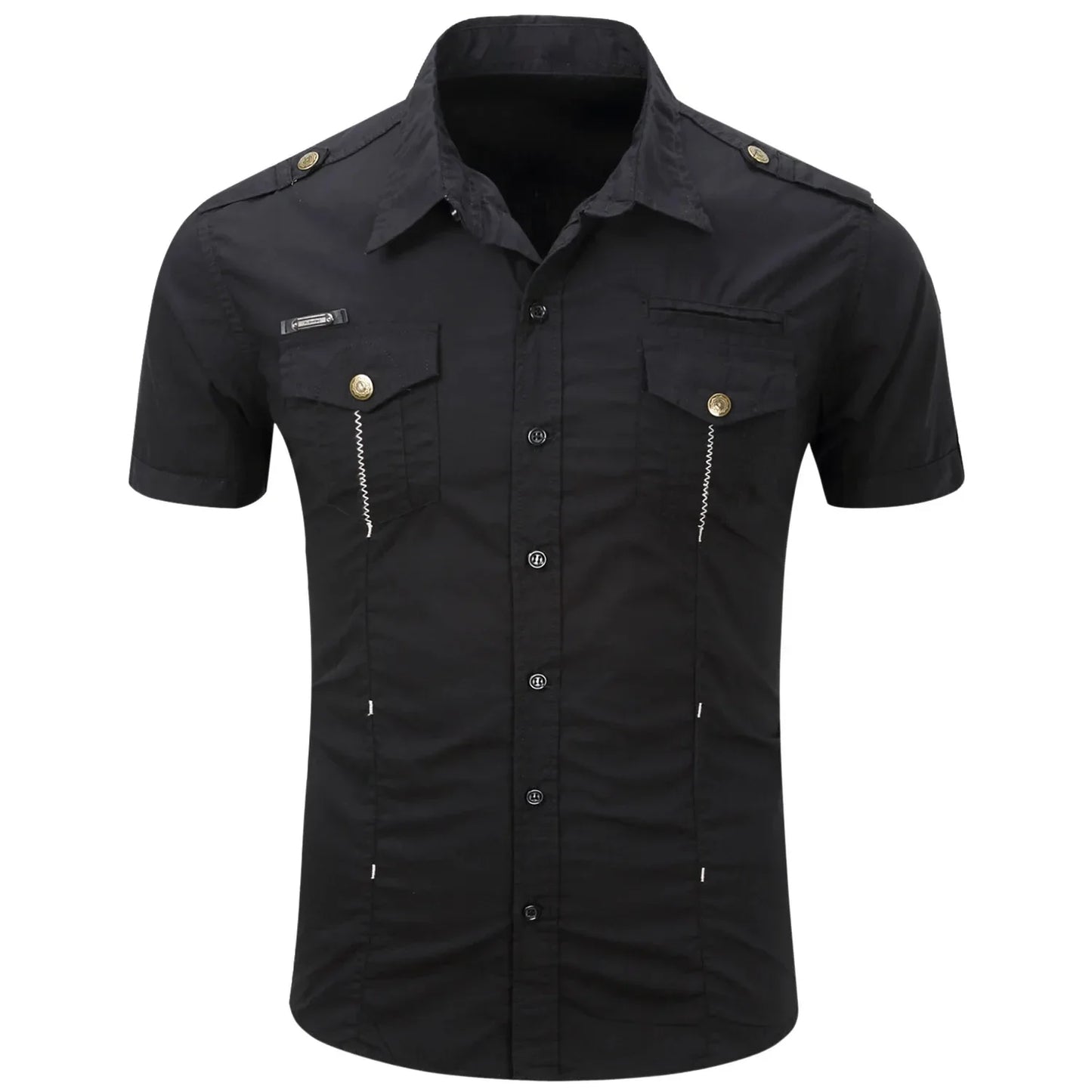 Camicia tattica militare estiva da uomo casual 100% cotone 2025, a maniche corte, tinta unita, con tasca