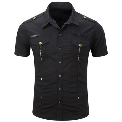 Camicia tattica militare estiva da uomo casual 100% cotone 2025, a maniche corte, tinta unita, con tasca