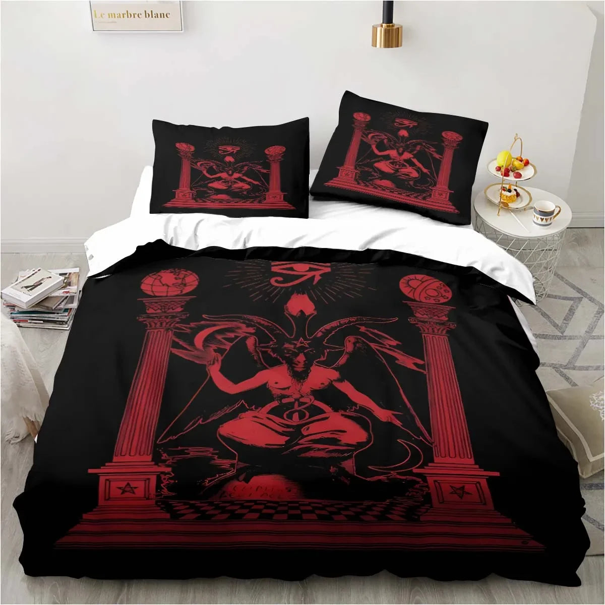 Biancheria da letto satanica, biancheria da letto per letto singolo con tema demoniaco, set inferno e morte, set copripiumino da 3 pezzi, copripiumino matrimoniale king size, tessuti per la casa.