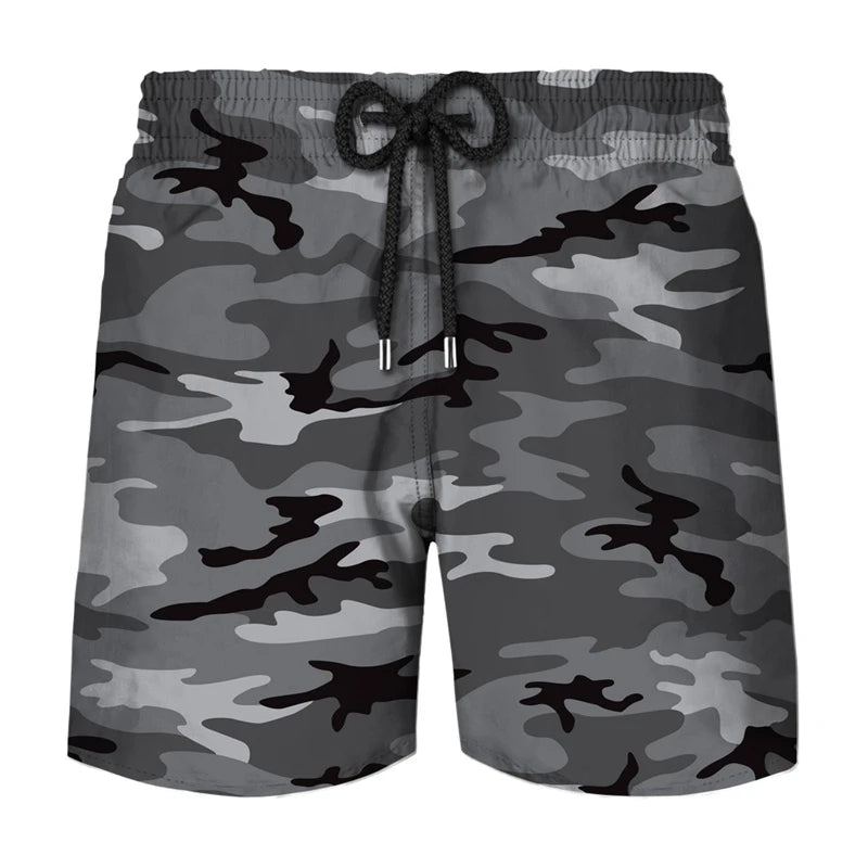 Pantaloncini sportivi da uomo con stampa 3D mimetica per cosplay, ideali per attività all'aperto, corsa, spiaggia, traspiranti, con elastico in vita.