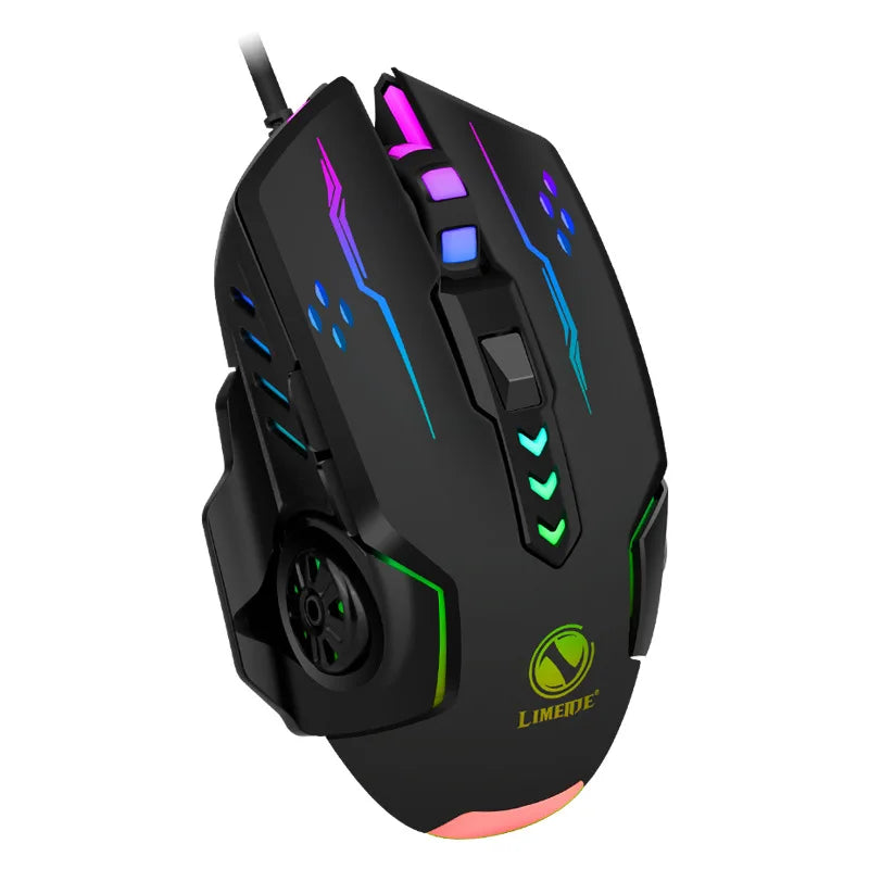 1 mouse da gioco meccanico V7 con luci LED, mouse cablato per notebook, laptop e computer desktop, design ambidestro in plastica