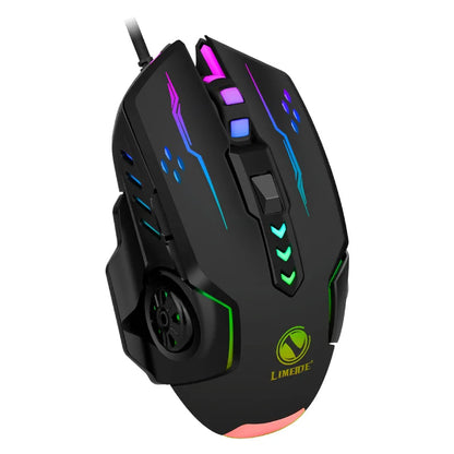 1 mouse da gioco meccanico V7 con luci LED, mouse cablato per notebook, laptop e computer desktop, design ambidestro in plastica