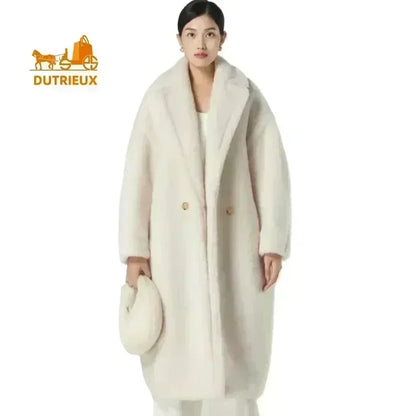 Cappotto lungo da donna DUTRIEUX Teddy Bear, nuovo stile invernale 2025, cappotto lungo in vera pelliccia di alpaca e cashmere, spesso e caldo