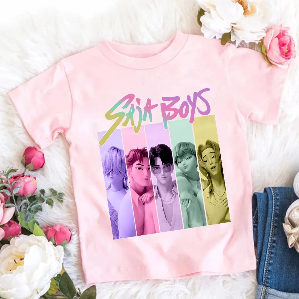 2026 Maglietta per bambine in morbido cotone con stampa del film KPop Demon Hunters - Regali per i fan - Abbigliamento per bambini - Top casual alla moda
