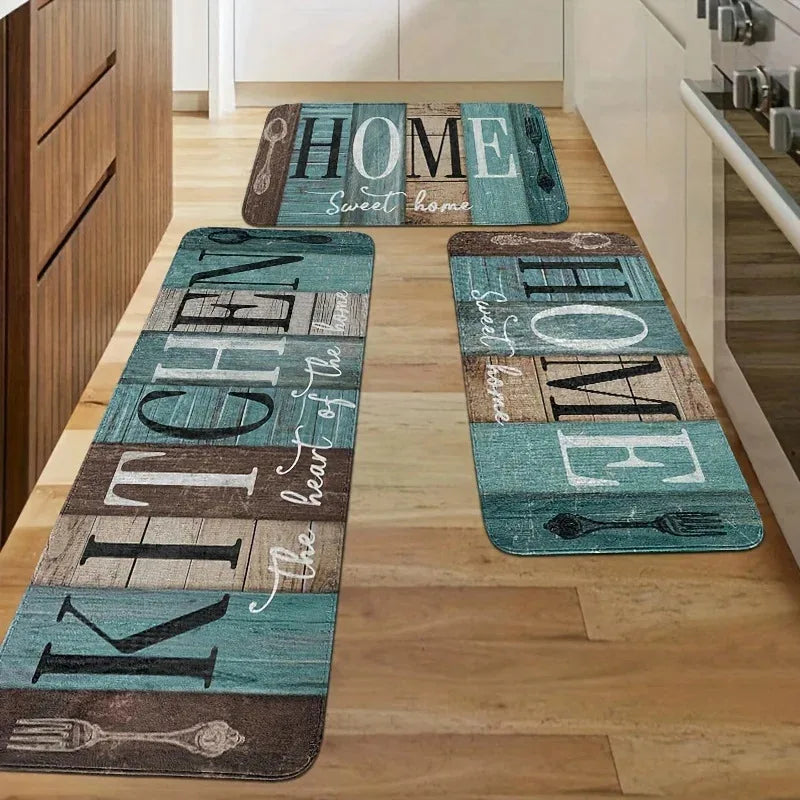 VIKAMA Little Fish Kitchen Two-Piece Flannel Rug Set Living Room & Bedroom Anti-Slip, Wear-Resistant, Stain-Resistant Floor Mat