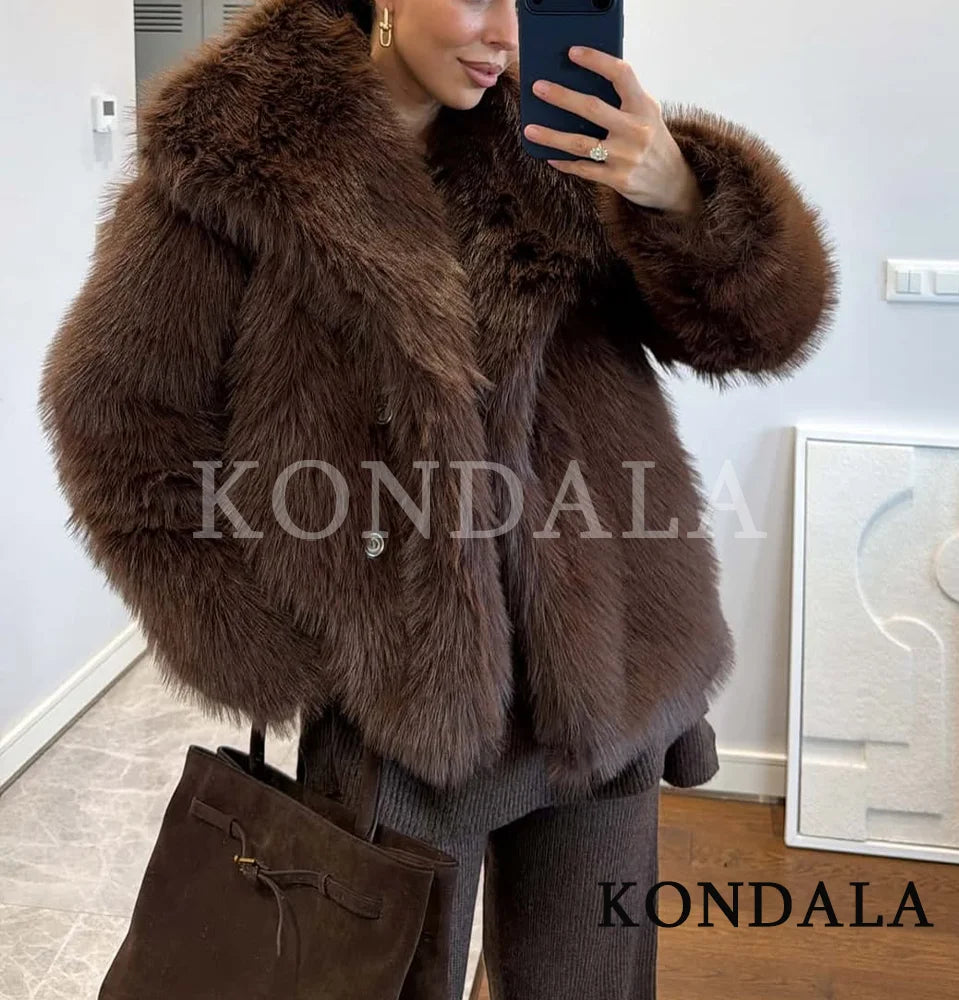 Vintage Fur Jacket Coat Women Autumn Winter Warm Casual Loose Coat Trendy Faux Fur Lapel Coat 2026 Fashion Elegant Ladies Coat