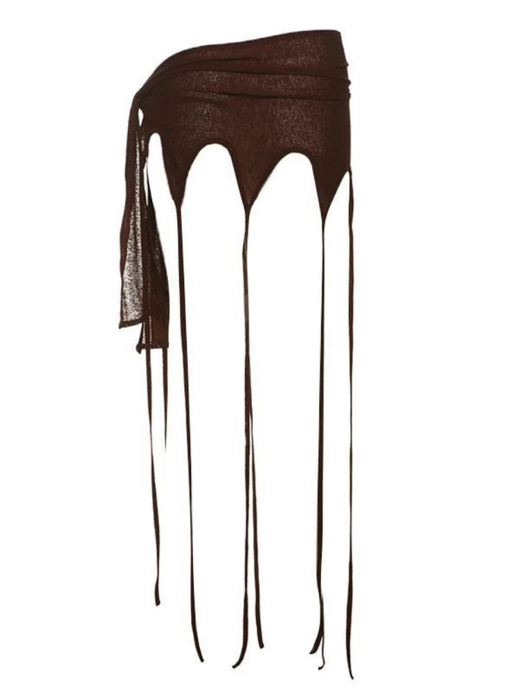 2025 Harajuku Women Fairy Tassels Skirts See Streetwear Irregular Bandage Skirt Sexy Grunge Trendy Mujer Faldas Y2k Aesthetic