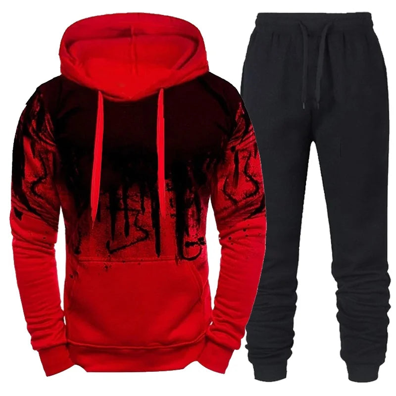 Tute sportive da uomo di tendenza autunno/inverno, felpa con cappuccio mimetica + pantaloni, set di 2 pezzi, abbigliamento sportivo con stampa 3D, tute da jogging.