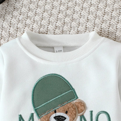Completo invernale per neonati Prowow con maglione e pantaloni con orsetto ricamato e lettere, 2 pezzi. Set di abbigliamento carino per bambini.