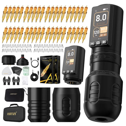 Kit Ambition Torden Max, macchinetta per tatuaggi wireless con corsa di 4,0+3,5 mm, motore brushless, asta dritta, penna, batteria da 2400 mAh, touchscreen.