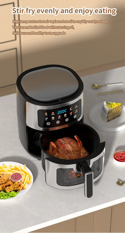 Friggitrice ad aria in acciaio inossidabile da 5 litri, elettrodomestico da cucina elettrico con display LCD e controllo touch screen, senza olio, per casa e hotel