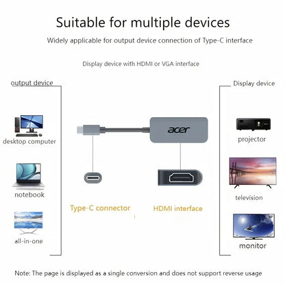 Acer Type-C multi-port USB-C hub, supports 4K high definition TV 100W PD fast charging, USB-A, USB-C HY41-T3