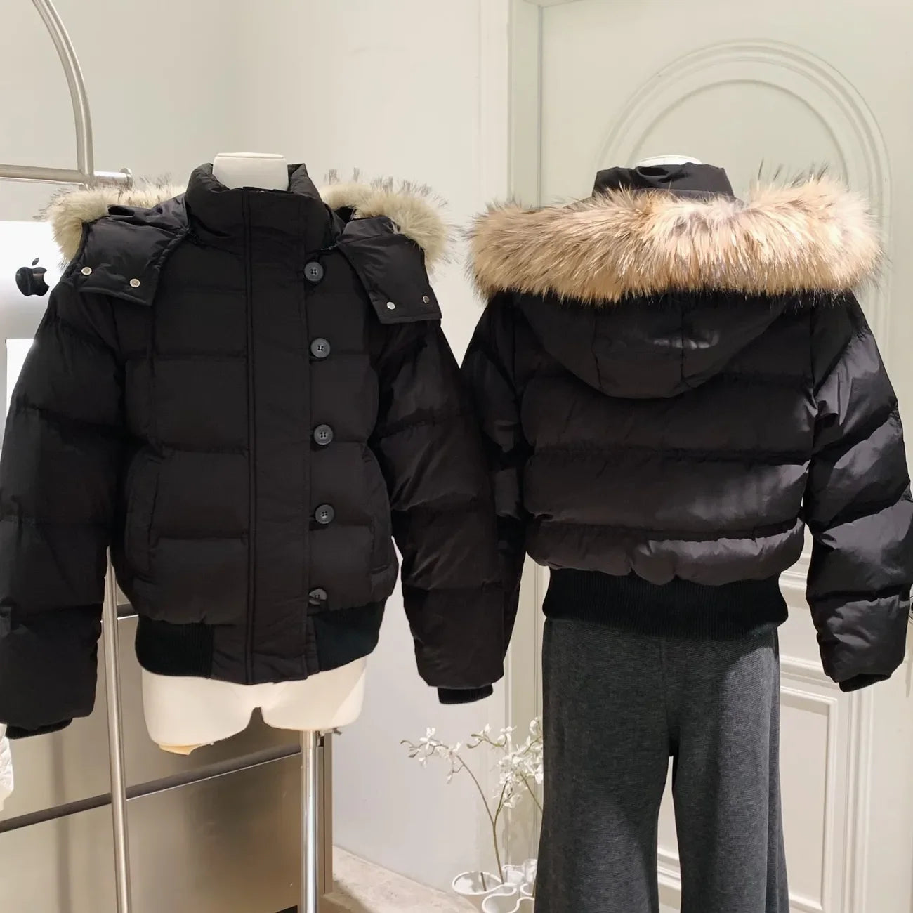 High-end off-white hooded fur collar cotton women's 2025 new winter Korean style versatile thickened warm cotton coat