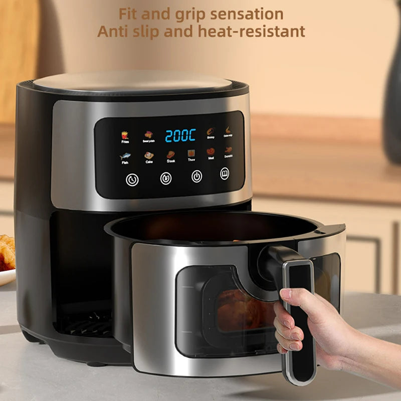 Friggitrice ad aria in acciaio inossidabile da 5 litri, elettrodomestico da cucina elettrico con display LCD e controllo touch screen, senza olio, per casa e hotel