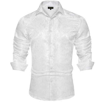 Camicie da uomo a maniche lunghe in seta e poliestere, camicie eleganti di lusso, camicie da smoking con colletto rovesciato e motivo paisley, abbigliamento da uomo