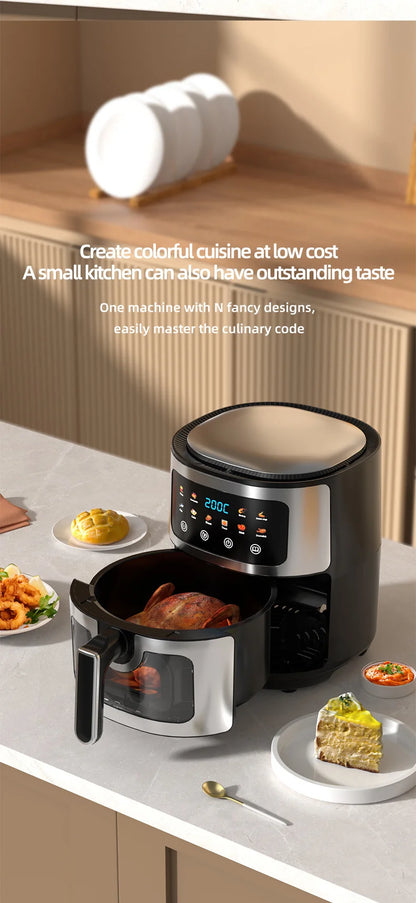 Friggitrice ad aria in acciaio inossidabile da 5 litri, elettrodomestico da cucina elettrico con display LCD e controllo touch screen, senza olio, per casa e hotel