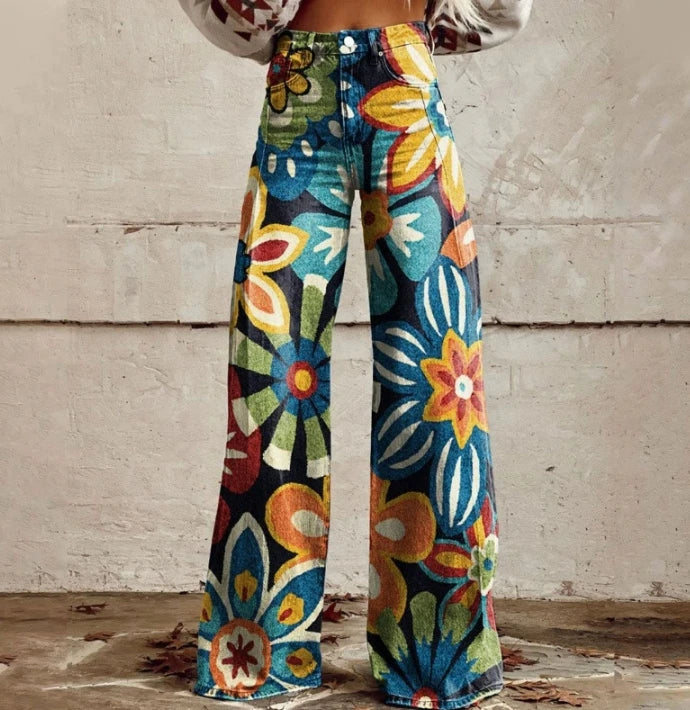 Cross-border Sale of Large-sized Women Casual Pants for European American Trade Thin Style Imitating copy Jeans Wide-leg Fashion