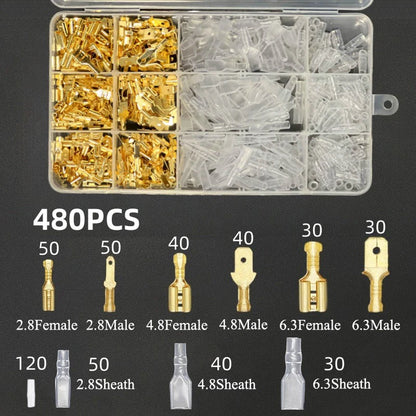 Insulated Male Female Wire Connector Tabs Set 2.8/4.8/6.3mm Electrical Crimp Terminals Brass Spade Terminal Connectors Kit