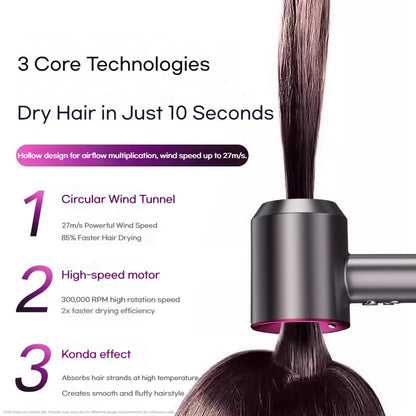 High-power negative ion bladeless hollow hair dryer for household use, dual magnetic suction, high speed.