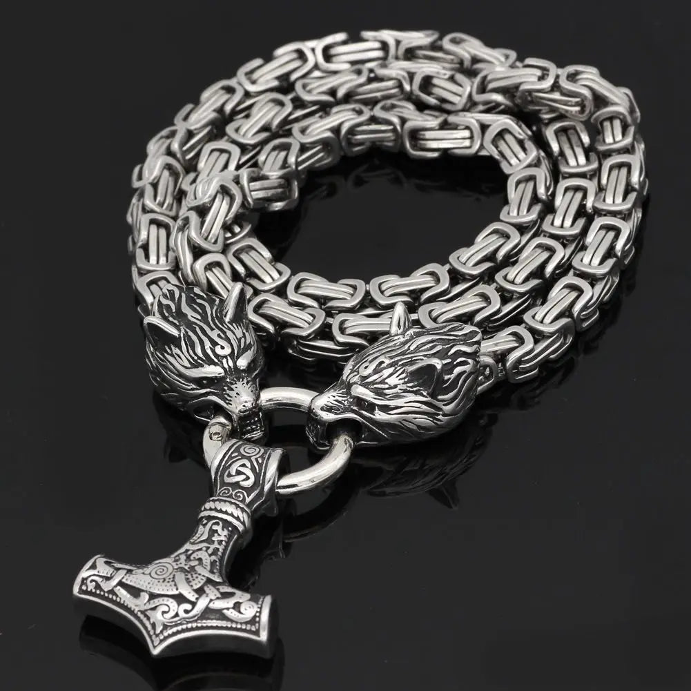 Ciondolo a forma di testa di lupo in acciaio inossidabile, collana da uomo nordica celtica con lupo, accessori runici vichinghi scandinavi, gioielli amuleto norreno