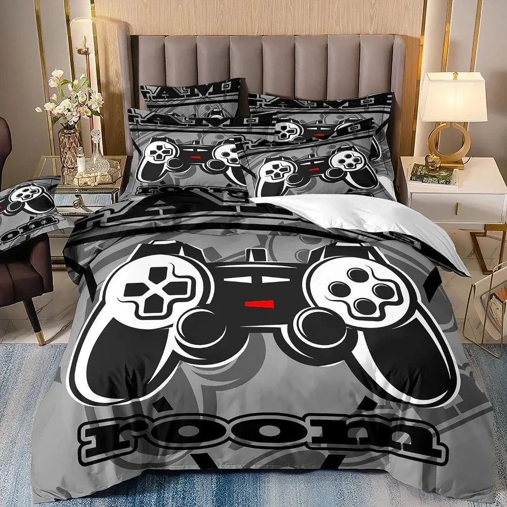 Set di biancheria da letto per gamer per ragazzi, set copripiumino per videogiochi, copripiumino matrimoniale, set letto con design PlayStation per ragazzi e ragazze.