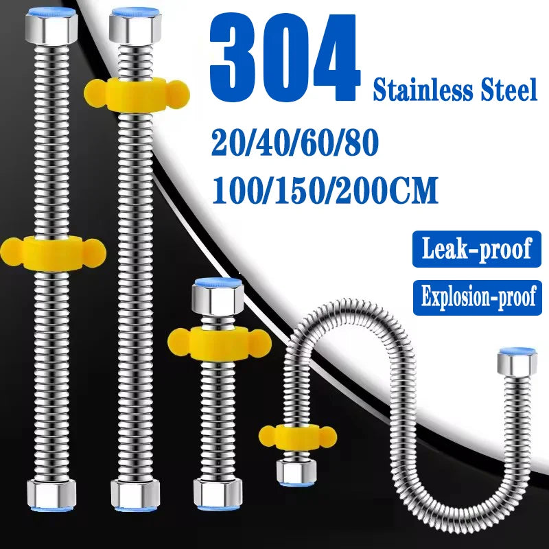 20 to 200CM 304 Stainless Steel Basin&Toilet G1/2 Inch Plumbing Hose,Bathroom Heater Connect High Pressure Explosion-proof Pipes