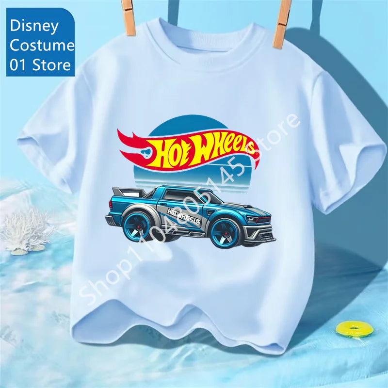 Maglietta per ragazzi, abbigliamento per bambini, magliette con stampa di auto Hot Wheels Race, top grafici, maglietta gialla per bambini, taglie da 8 a 12 anni.