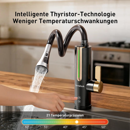 Lovelink faucet with instantaneous water heater with 360 ° flexible hose and color adaptive LED temperature display (black)