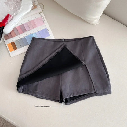 Slim Fit A- Line Mini Skirt with Slits for Women Summer Business Casual Anti-Light Short Skirt Trendy Polyester Fiber