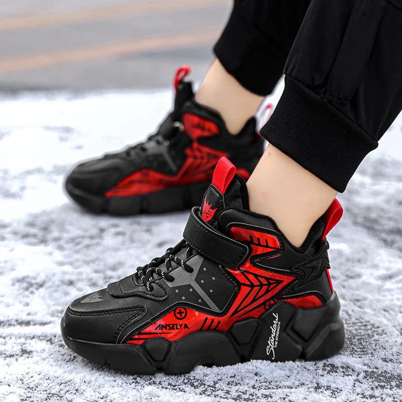 Scarpe sportive invernali per bambini, scarpe da corsa in pelle per ragazzi, scarpe basse casual da passeggio, stivali caldi e leggeri per attività all'aperto.