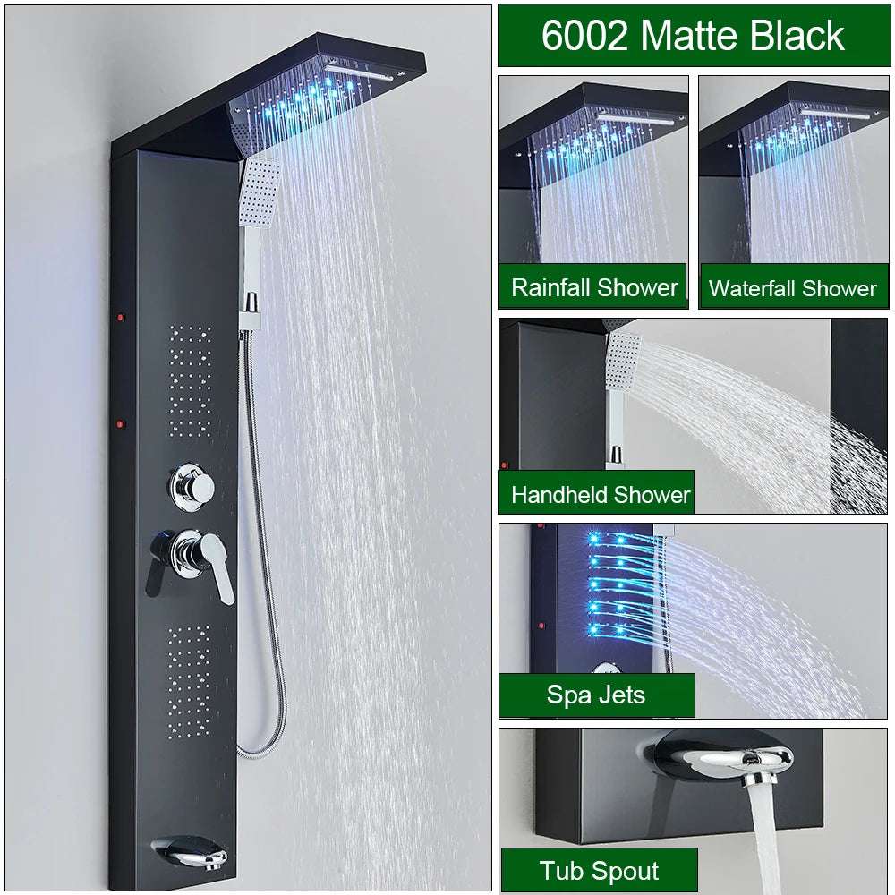 Onyzpily LED Light Shower Faucet Bathroom Waterfall Rain Shower Faucet In Wall Shower System with Spa Massage Sprayer and Bidet