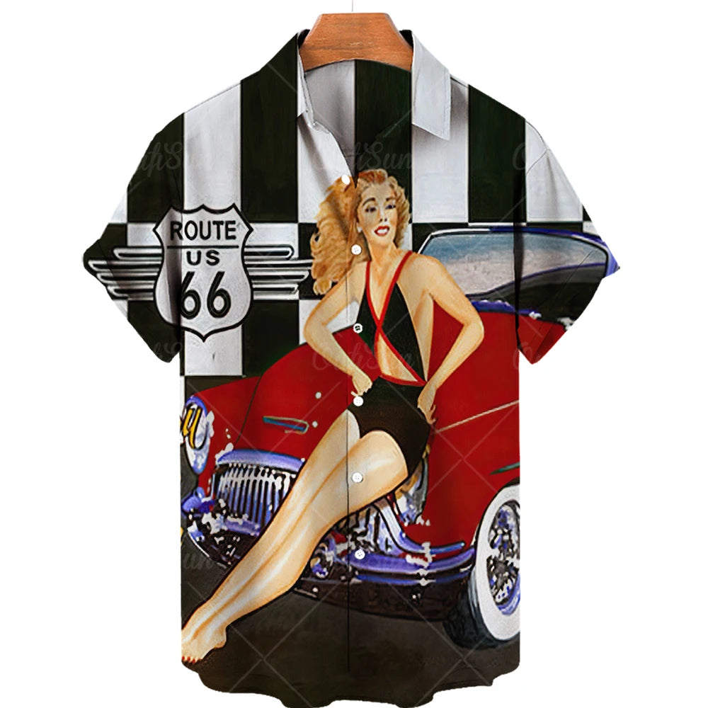 Maglietta da uomo Route 66 Biker 3D per ragazze motocicliste Maglietta Route 66 per uomo Maglietta oversize a maniche corte americana da uomo Maglietta da viaggio