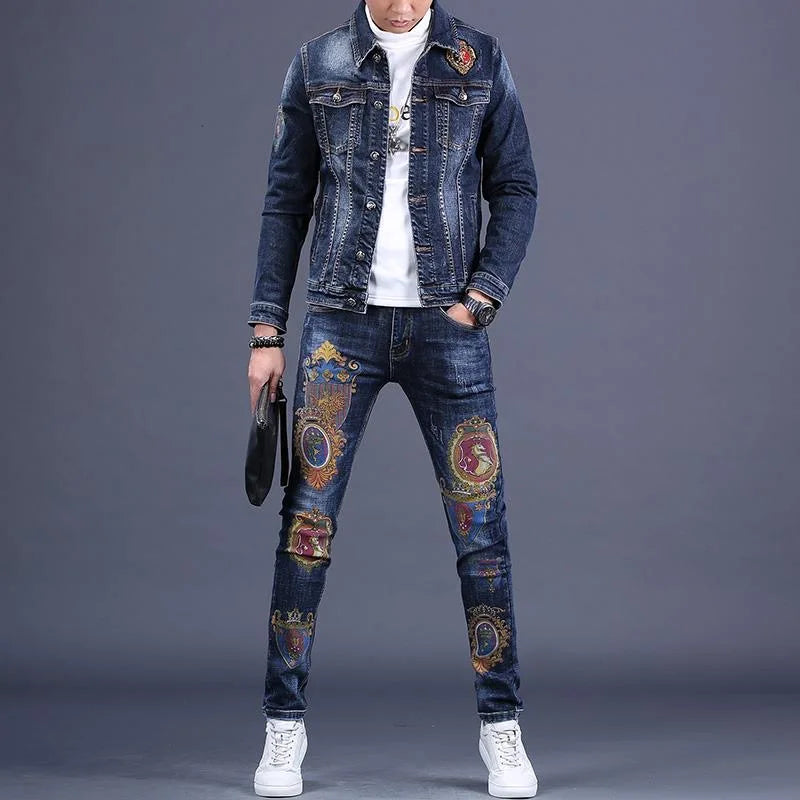 2025 Spring and Autumn New Men's Denim Suit Men's Fashion Brand Slim Fashion Pants Casual Jacket Men's Jacket