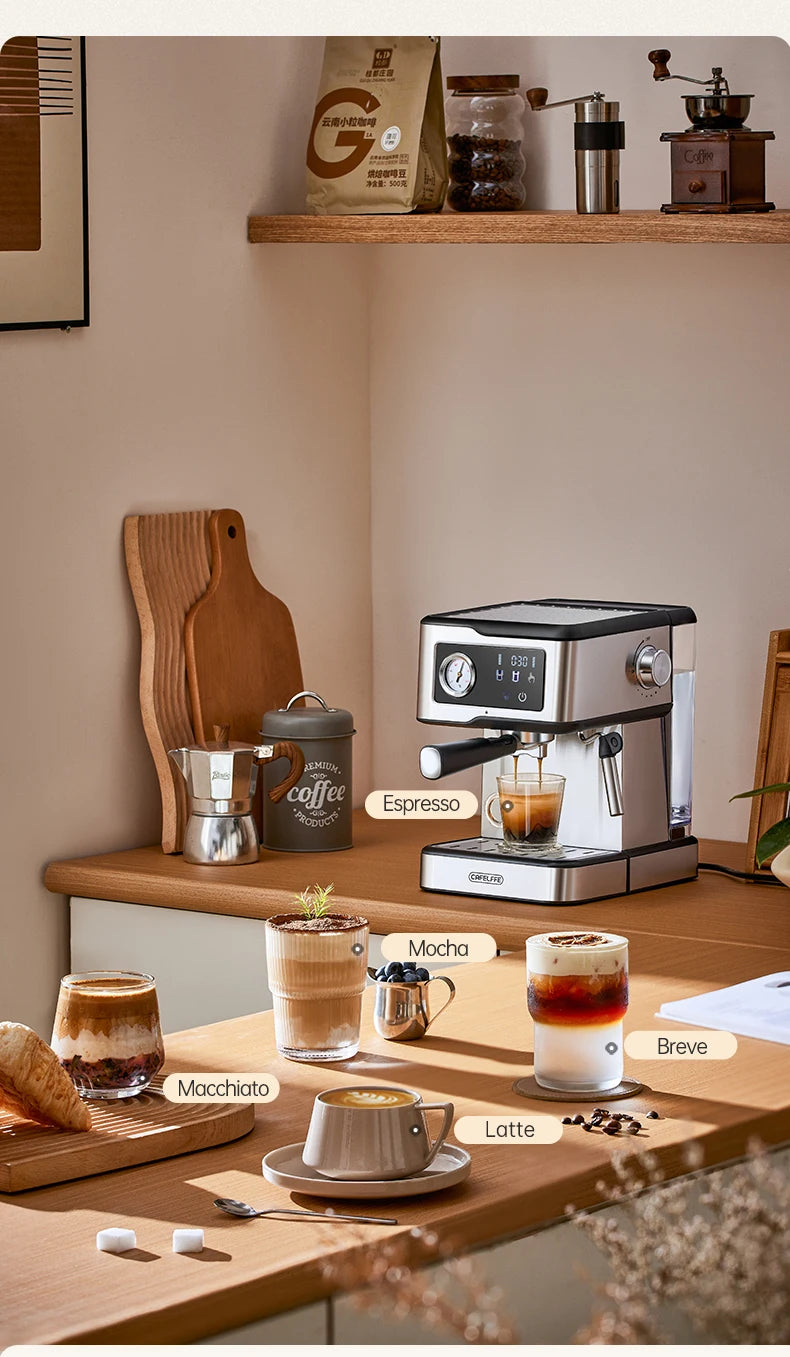Macchina per caffè espresso Cafelffe 20 bar, macchina per cappuccino con montalatte e lancia vapore, macchina per caffè, regalo Cafetera semi-automatica