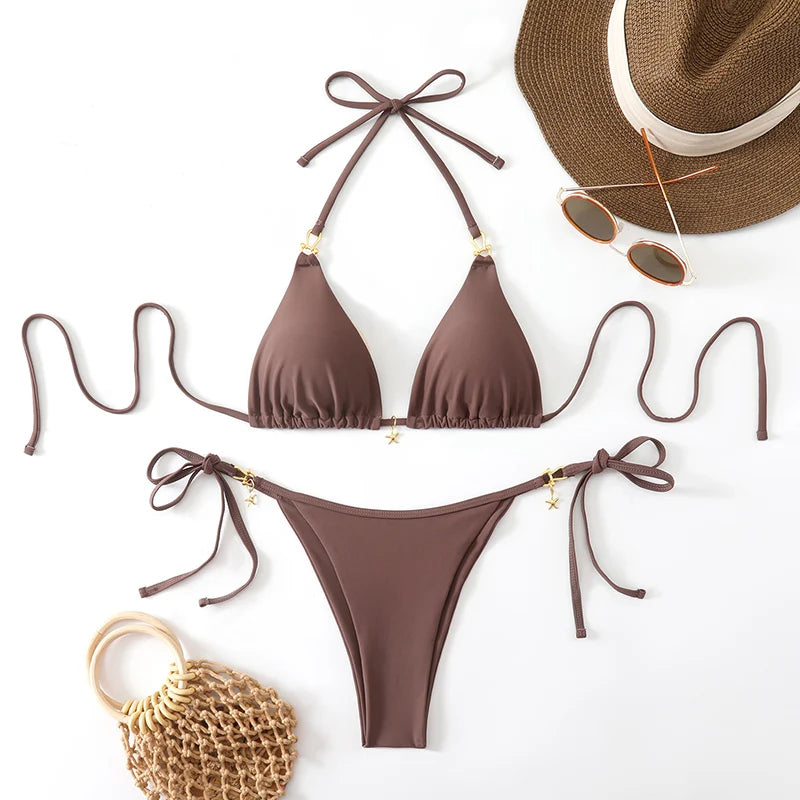 Bikini micro a triangolo sexy 2026 Costume da bagno da donna, abbigliamento da spiaggia, costume da bagno estivo da donna, bikini a perizoma, set da bagno femminile
