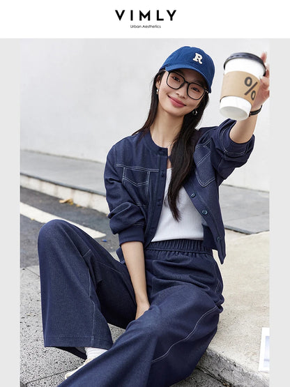 VIMLY Two Piece Women's Spring Pant Sets 2025 Casual Outfits Short Jacket Wide-leg Pants New in Matching Set Female Clothing 387